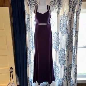 Long formal plum dress with rhinestone accents